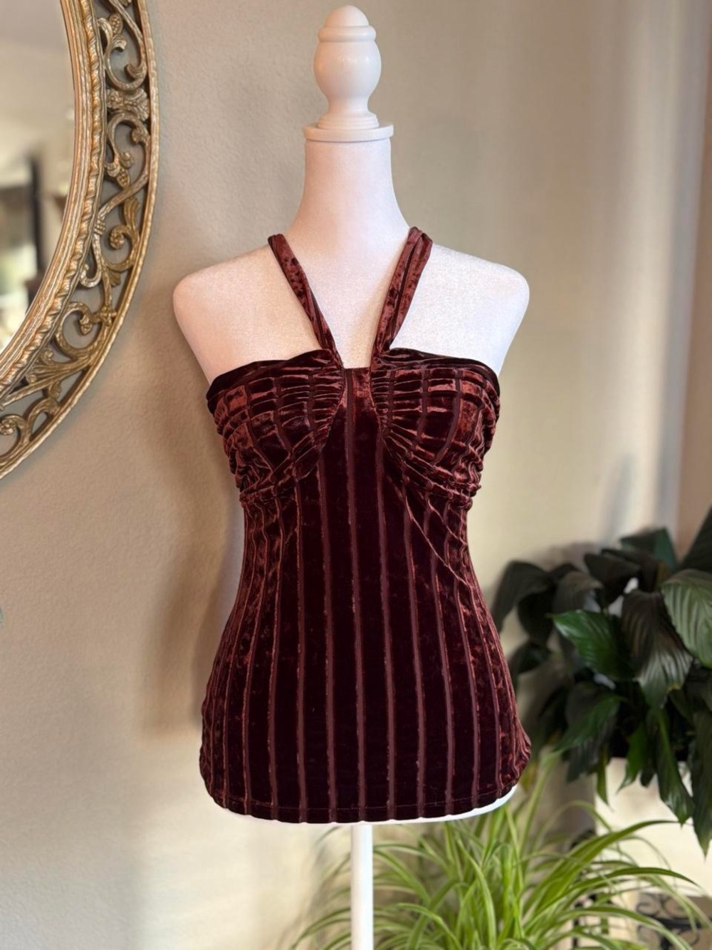 Forever Young Burgundy Velvet Halter Bustier Camisole